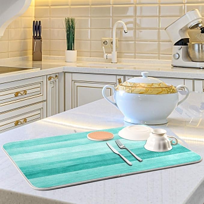 Teal Turquoise Green Wood Texture Dish Drying Mat 18x24 - Image 6