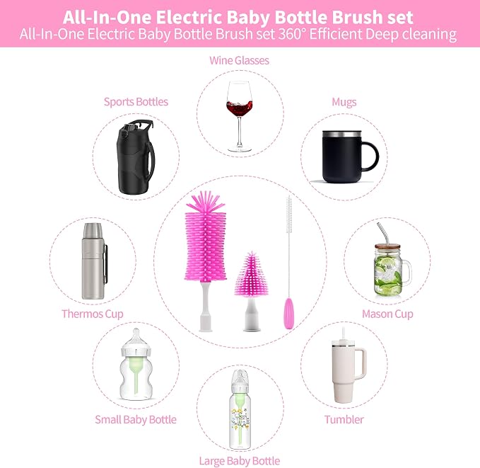 Electric Bottle Brush Cleaner New Upgrade, Portable Electric Baby Bottle Brush - Image 5