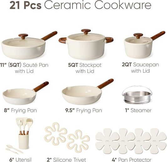CAROTE 21pcs Cookware Set Nonstick Pots and Pans Set, Ceramic Cookware Set - Image 2