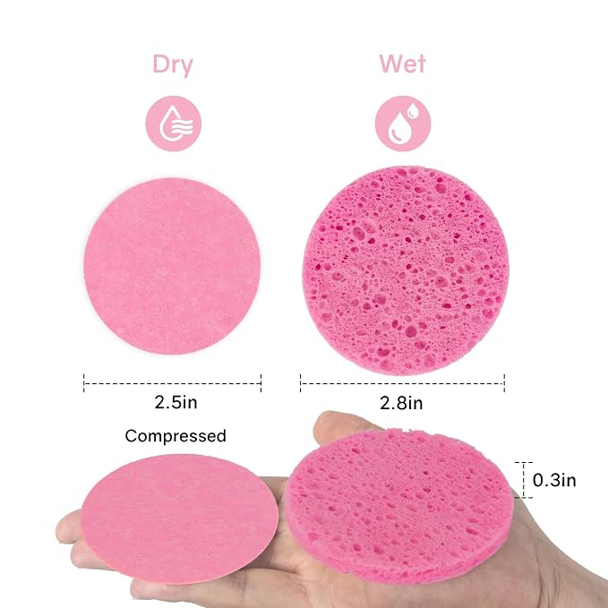 50-Count Compressed Facial Sponges, 100% Natural Cellulose Cosmetic Make Up - Image 2