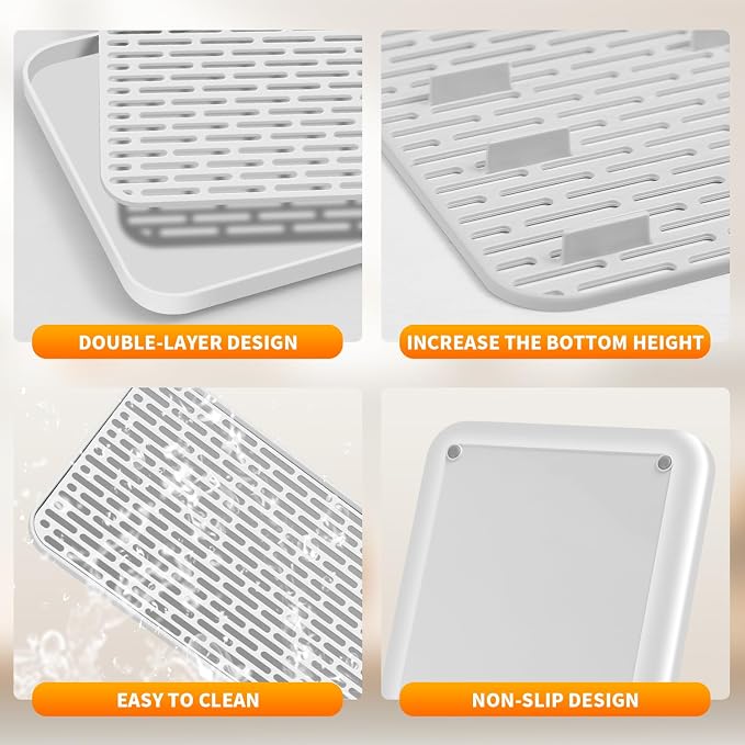 Plastics Drain Tray, Cup & Dish Drying Rack, Drain Board 2 Tier Non Slip - Image 3
