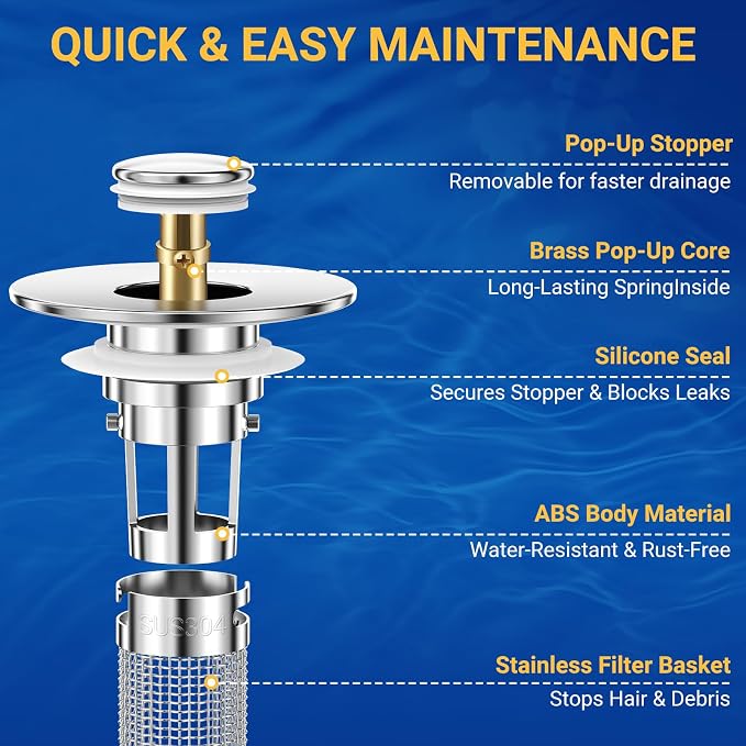2PCS Bathroom Sink Stopper Strainer, Pop-Up Bathroom Sink Drain Strainer - Image 3