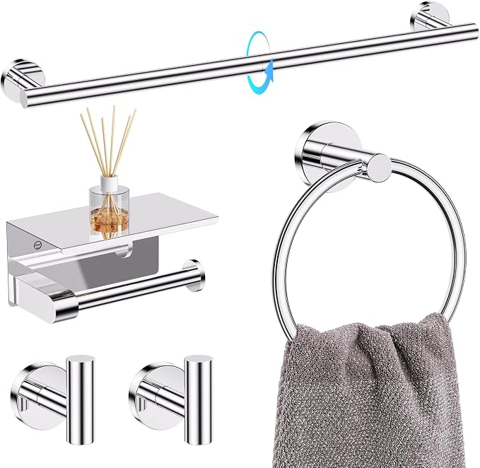 TQKAG 5 Piece Bathroom Towel Bar Holder Sets Polished Chrome Bathroom Hardware by TQKAG