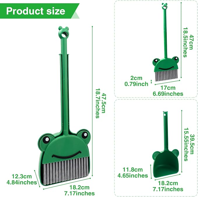 Children's Small Broom Dustpan Set Green Frog Mini Household Cleaning and - Image 5