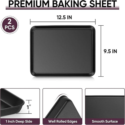 E-far Baking Sheet Set of 2, 12.5" x 9.5" x 1" Cookie Sheet Pan - Image 2