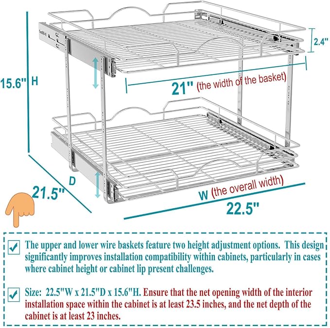 OCG 2 Tier Pull Out Cabinet Organizer, Pull Out Drawers - Image 2