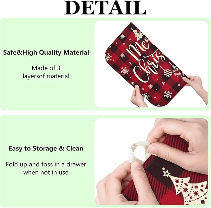 Christmas Kitchen Countertop Dish Drying Mat, Washable Absorbent Countertop - Image 7