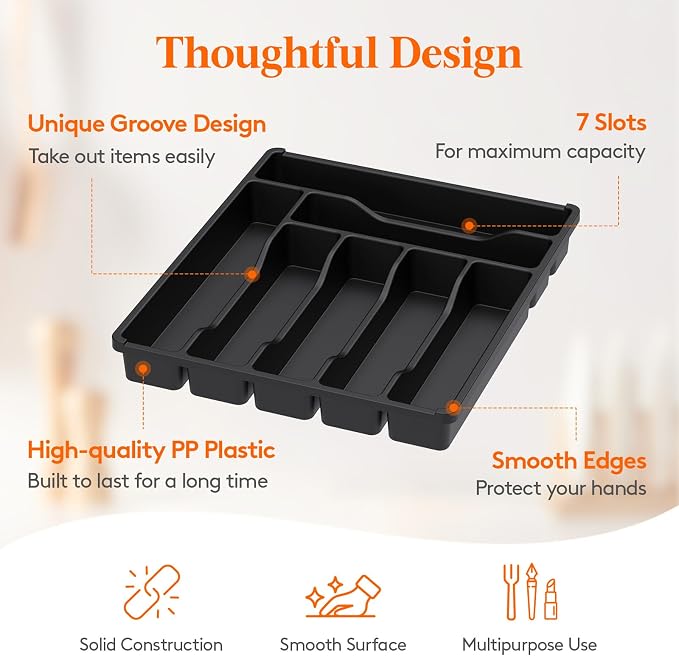 Lifewit Silverware Drawer Organizer Tray, Plastic Cutlery Storage - Image 2