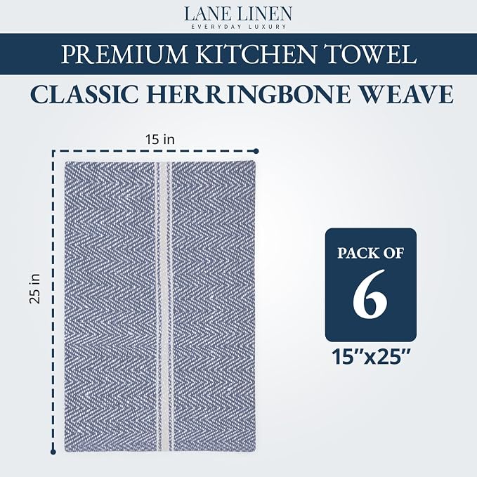 Lane Linen Kitchen Towel Set, 6 Pack 100% Cotton Hand Towels - Image 2
