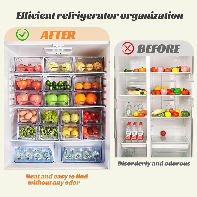 PeJeyiee 2 Pack Clear Stackable Refrigerator Organizers and Storage Drawers - Image 4