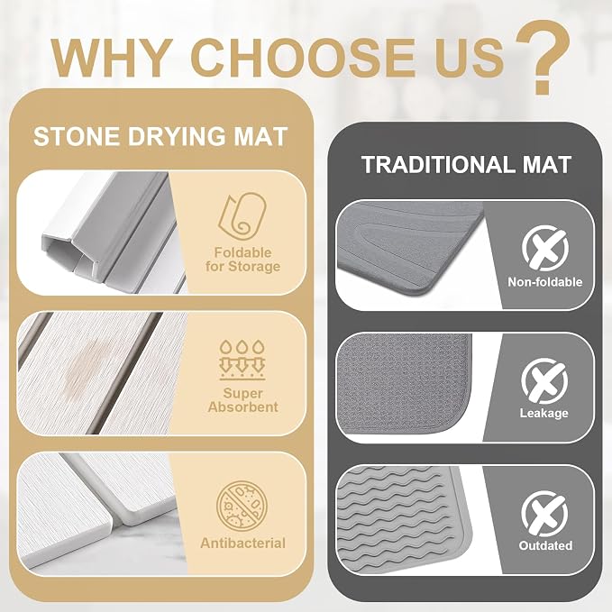 Stone Dish Drying Mat for Kitchen Counter, 23x15.3 Inch Large Fast-Absorbing - Image 6