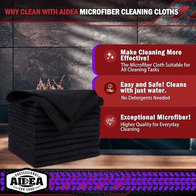 AIDEA Microfiber Cleaning Cloth Black 5PK, Microfiber Towels - Image 2