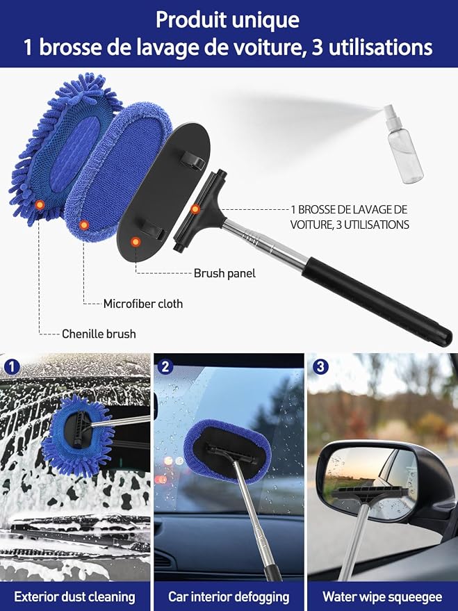 3 in 1 Car Windshield Cleaner Tool 40”Car Rearview Mirror Wiper Squeegee Wash - Image 5