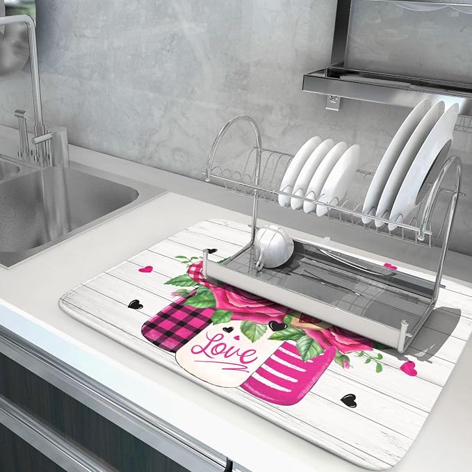Valentine's Day Rose Flower Dish Drying Mat - Image 5