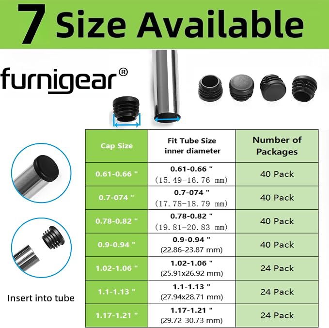 Furnigear Plastic Plugs Tubing End Caps Chair End Caps 1 3/16" Outside Bottom - Image 3