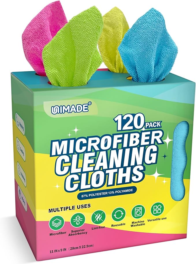 Microfiber Cleaning Cloth, 120 Pack Reusable Paper Towels Microfiber Towels by Unimade