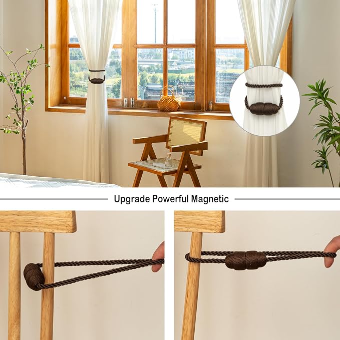 Magnetic Curtain Tiebacks Rope Tie Backs 4 Pack Decorative Window Holdbacks - Image 4