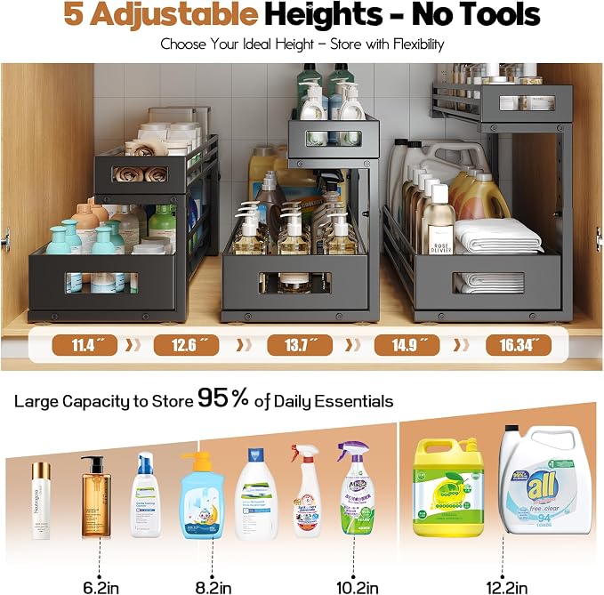 2-Pack 20.47"Deep Under Sink Organizer And Storage, 2-Tier L-Shaped Pull Out - Image 7