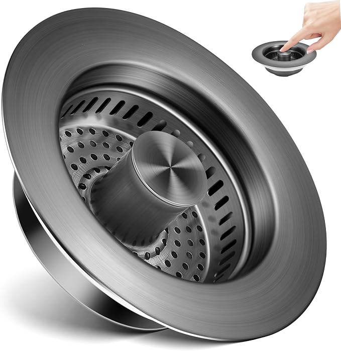 Kitchen Sink Drain Strainer 3 in 1, 304 Stainless Steel Pop Up Sink Stopper by TGOSOMT%C2%AE