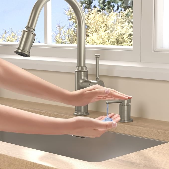 Lava Odoro Soap Dispenser for Kitchen Sink, Modern Brass Built in Countertop - Image 5
