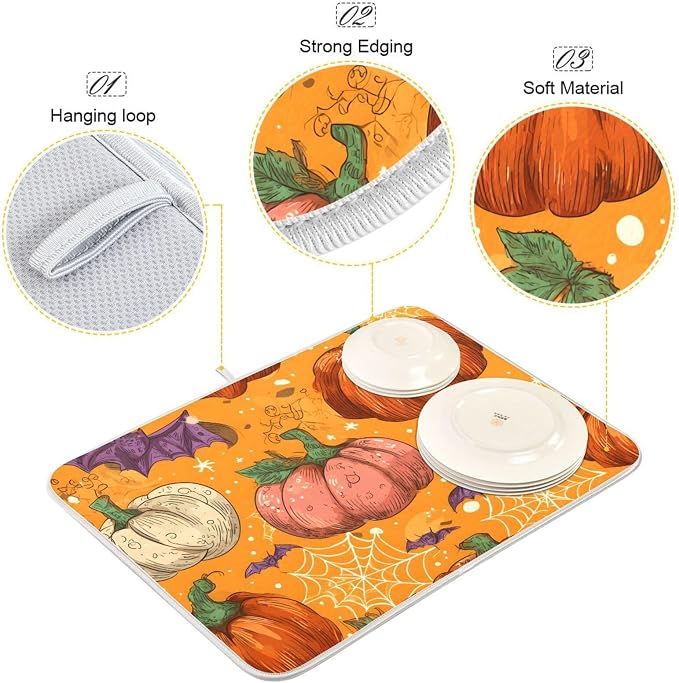 Halloween Colorful Pumpkin Pattern Dish Drying Mat - Image 4