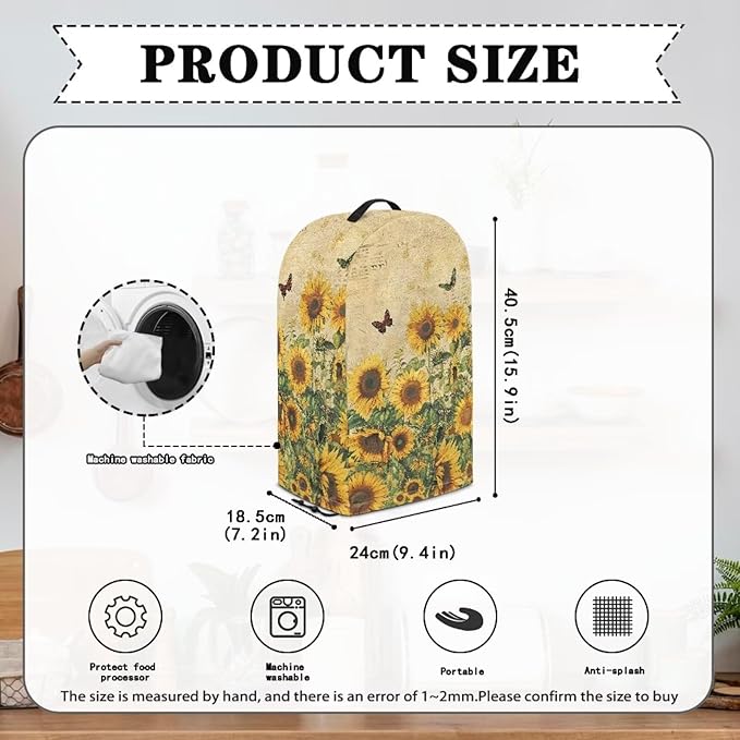 Retro Sunflower Butterfly Blender Cover Stand Mixer Covers Anti Fingerprint Dust Covers Juicer Cover for Home Kitchen Universal Appliance