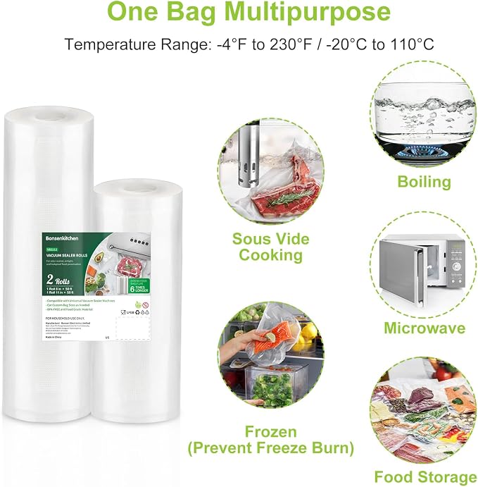 Bonsenkitchen Vacuum Food Sealer Rolls Bags, Durable Customized Size Food Vac - Image 3