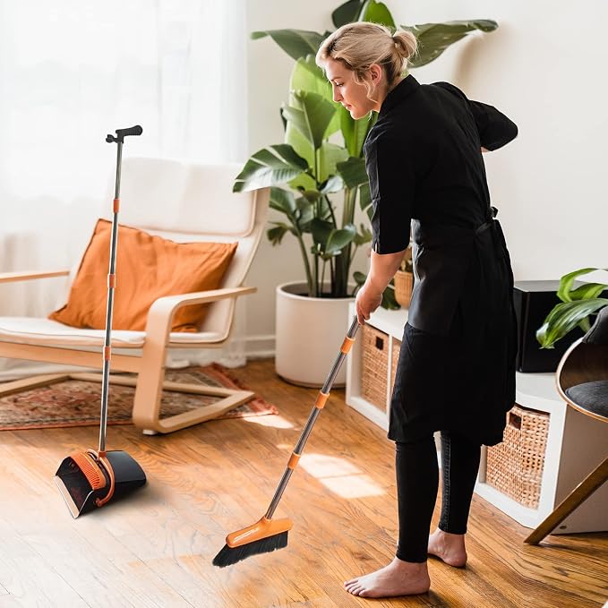 Broom and Dustpan Set Adjustable Length Stainless Steel Broomstick Standing - Image 6
