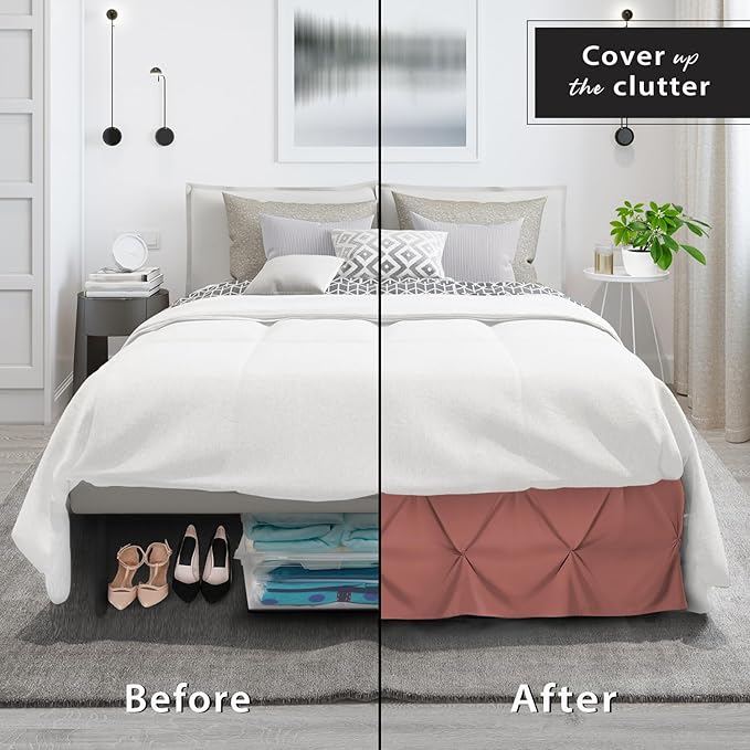 Nestl Pink Clay Bed Skirt Full Size, Pinch Pleat Full Bed Skirt, 14" Inch Drop Full Bedskirt, Hotel Quality Pink Clay Bed Skirts, Premium Microfiber Bedskirt for Full Bed, Pink Clay Full Bed Skirt