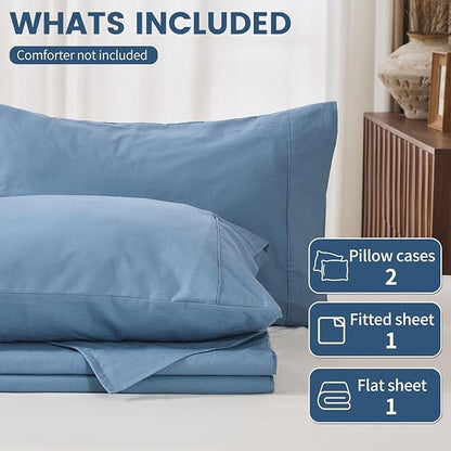100% Linen Sheets King Size,Breathable & Durable 4-Piece Bed Flax Sheet Set,Soft All-Season Bedding for Hot Sleepers 16" Deep Pocket Oeko-TEX Certified,（King, Dusty Blue）