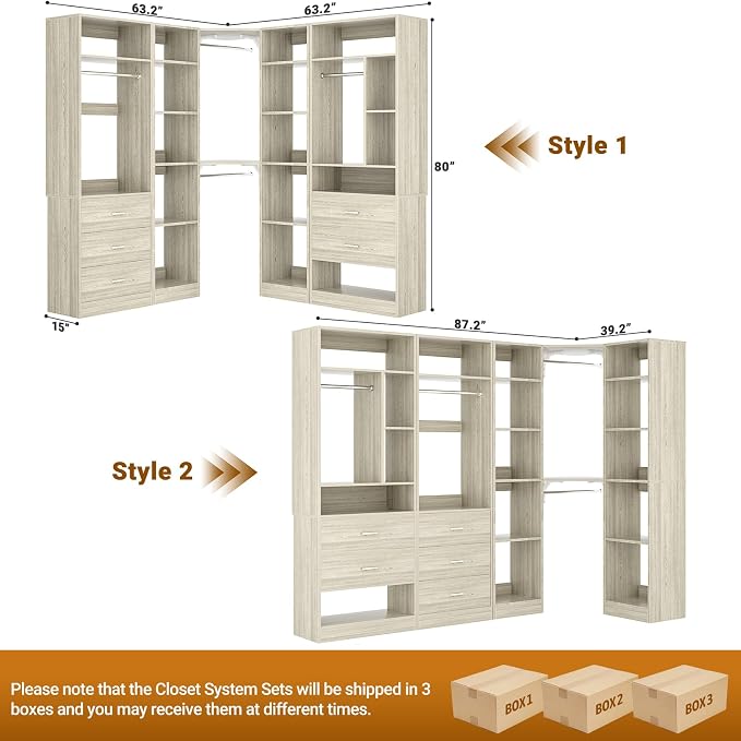 Corner Closet System with 5 Drawers, Closet Organizer System with 15+Shelvess & - Image 7