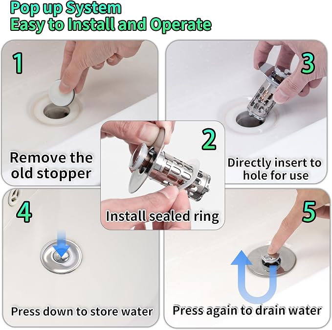 Bathroom Sink Stopper Drain Hair Catcher, 3 in 1 Bathroom Sink Drain Strainer - Image 7