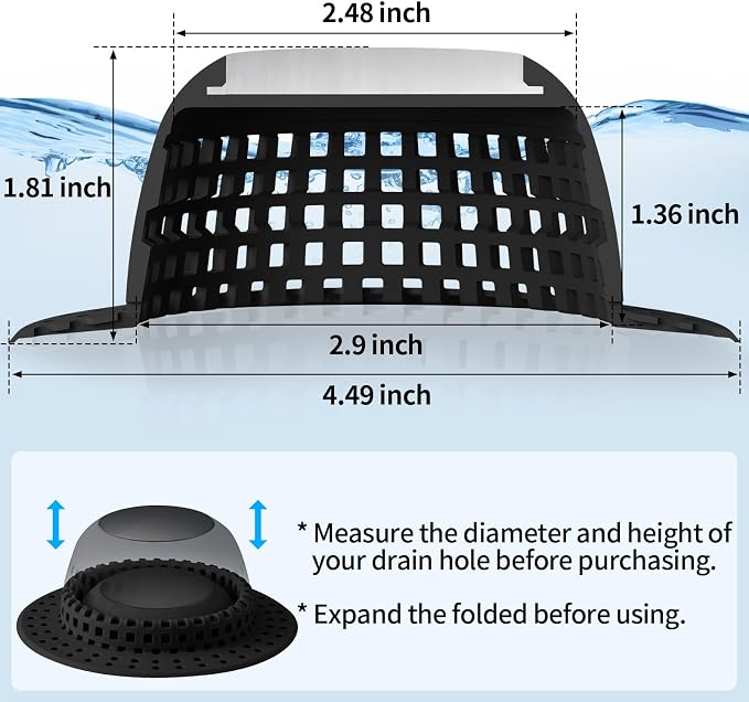 Shower Drain Hair Catcher, Bathtub Drain Cover Foldable Silicone Shower & Tub - Image 6