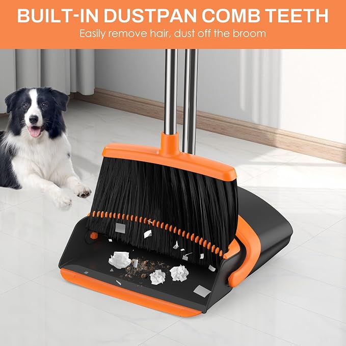 Broom and Dustpan Set for Home, 51-in Long Adjustable Handle Angle Broom and - Image 6