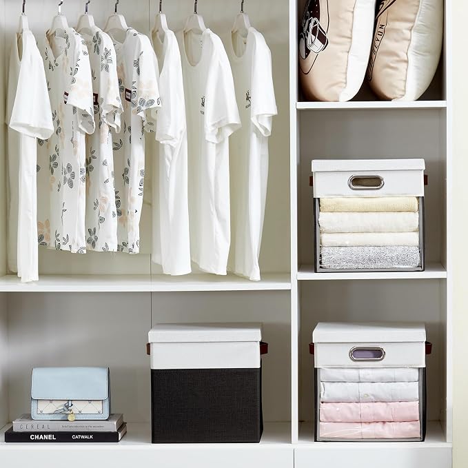 Fabric Storage Cubes with Clear Windows and Lids 11'' Foldable Storage Bins - Image 8