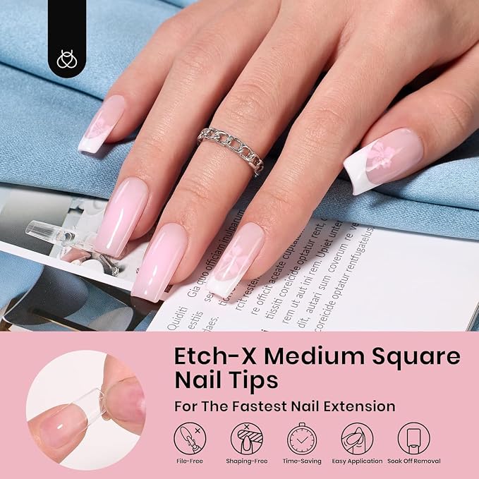 Beetles Gel Nail Tips Etch-X, Square Medium, Pre-Etched Half Matte Soft Acrylic - Image 4