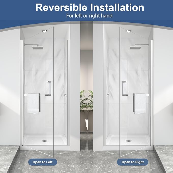 KPUY Pivot Shower Door, 26-28" W x 72" H Frameless Single Swing Glass Shower - Image 9