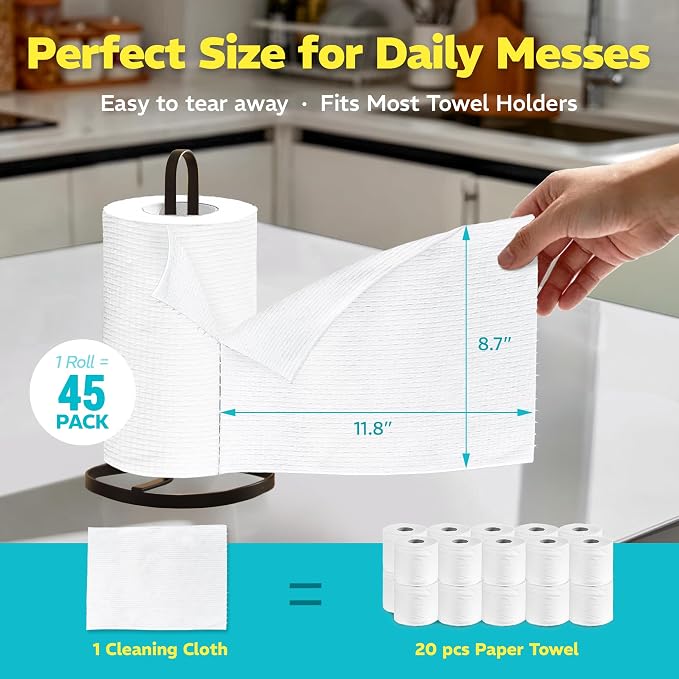 45 Pack Plant-Based Reusable Cleaning Cloth Rolls, Household Hand Wipes - Image 2