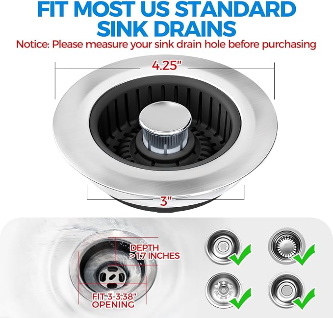 zaa Sink Drain Strainer - 3 in 1 Kitchen Sink Stopper - Image 6