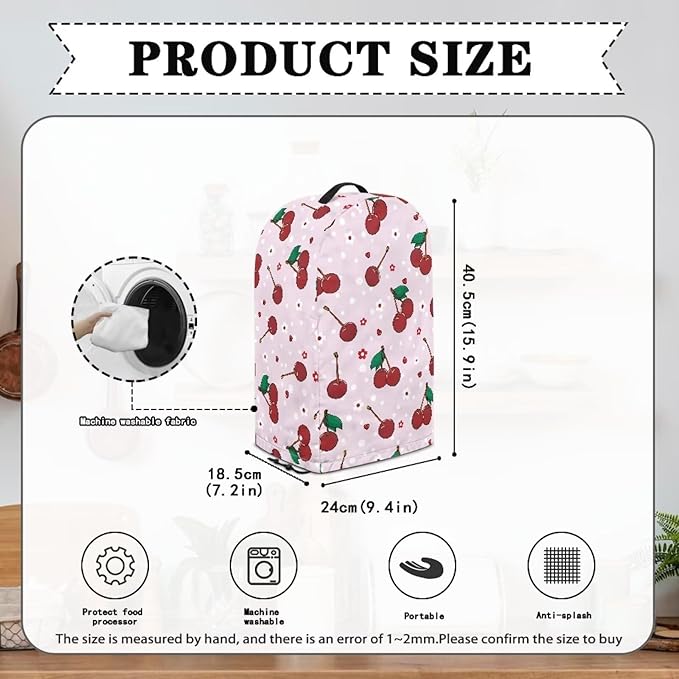 Cherry Print Blender Covers for Kitchen Food Processor Cover with Handle, Drawstring Dust Covers for Kitchen Appliances Stand Mixer or Coffee Maker Appliance Cover