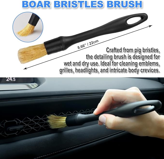 7PCS Car Detailing Brush Set, Ultra Soft Boars Hair Car Interior Detailing - Image 3