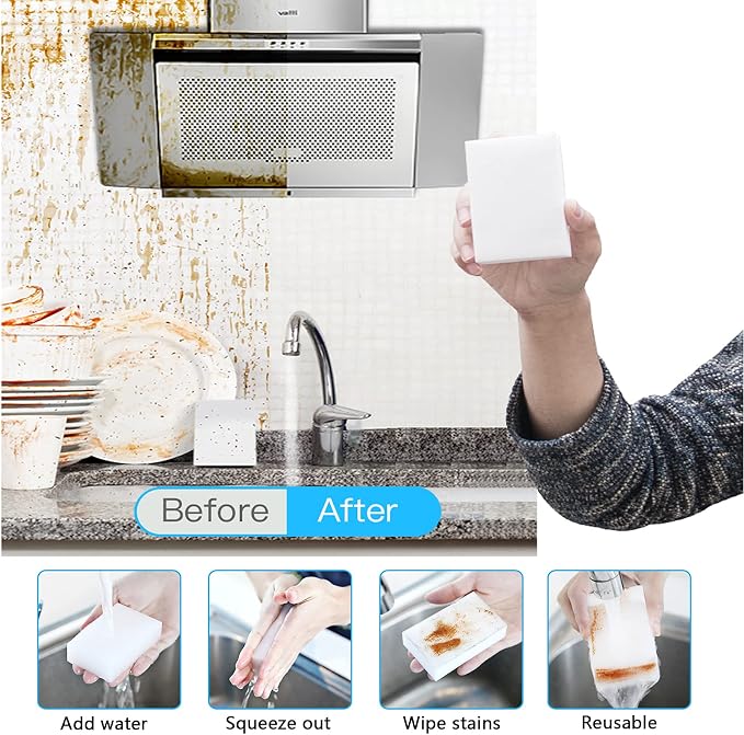 100Pack Magic Sponge Eraser | Premium Melamine Sponge Foam | Multi-Functional - Image 3