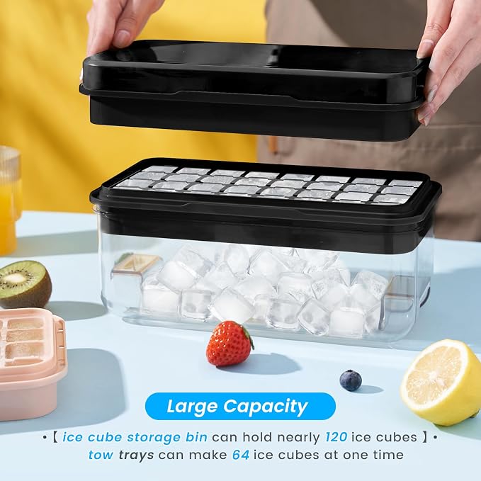 Ice Cube Tray with Lid and Bin, PHINOX 64 pcs Ice Trays - Image 5