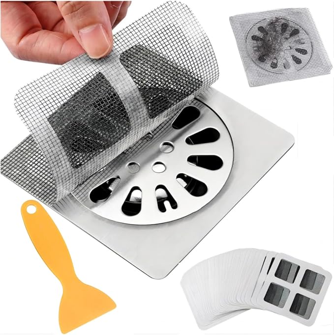25 Packs - Disposable Shower Drain Hair Catcher 3.94 Inches Square Drain Hair by AMAZOPEN