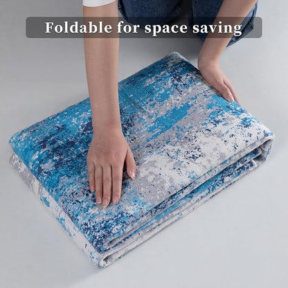 Ciicool Modern Abstract Area Rug 2x3 Washable Small Entryway Rugs, Non-Slip Low Pile Throw Rug, Foldable Kitchen Bathroom Rugs, Grey Blue Floor Carpet for Entrance Bedroom Indoor Doormat