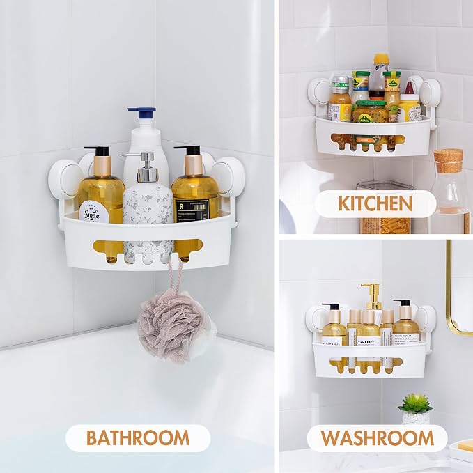 LEVERLOC Corner Shower Caddy Suction Cup, Shower Caddy Basket Powerful Suction - Image 8