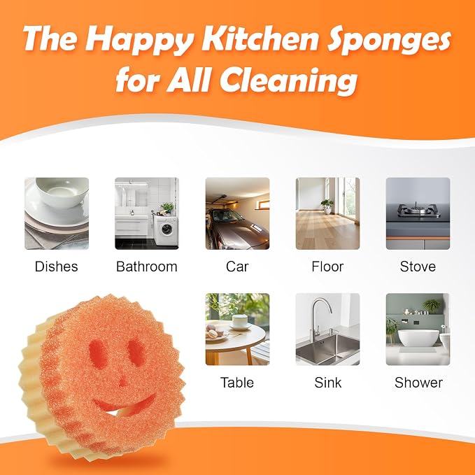 12 Colorful Smile Scrub Sponges, Temperature Controlled Dish Sponge, Double - Image 4
