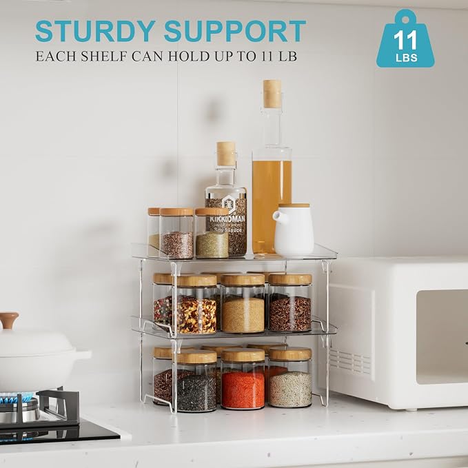2 Pcs Cabinet Organizer Shelf, Stackable Kitchen Counter Shelves, Spice Rack - Image 5