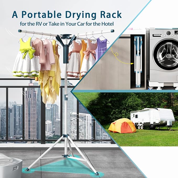 JAUREE Tripod Clothes Drying Rack Folding Indoor, Portable Drying Rack Clothing - Image 4