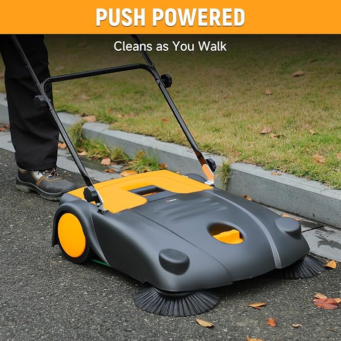 Hoteche 28-Inch Walk Behind Outdoor Manual Push Floor Sweeper, 4-Gallon Capacity - Image 7